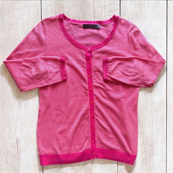 The Limited Pink Striped 100% Cotton Cardigan Size M - Picture 1 of 6